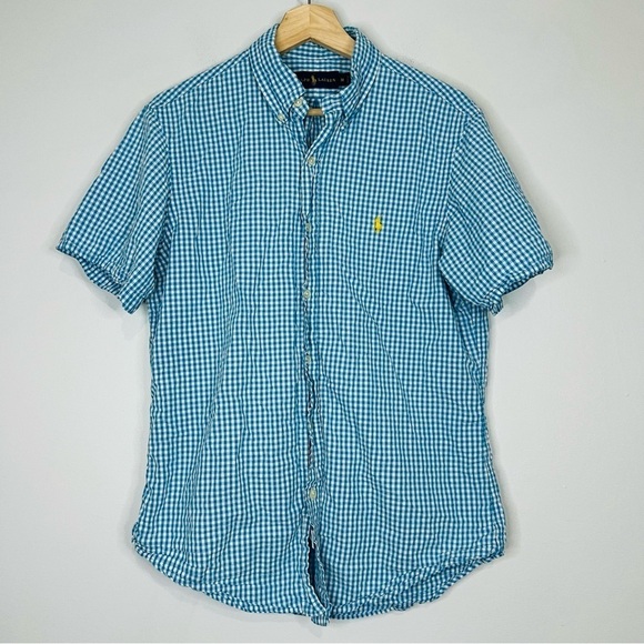 Ralph Lauren Blue Gingham Seersucker Cotton Button Up M - Picture 1 of 6